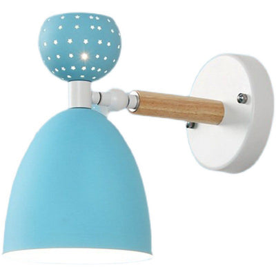 Contemporary Scandinavian Macaron Wood Iron Round 1-Light Wall Sconce Lamp For Living Room