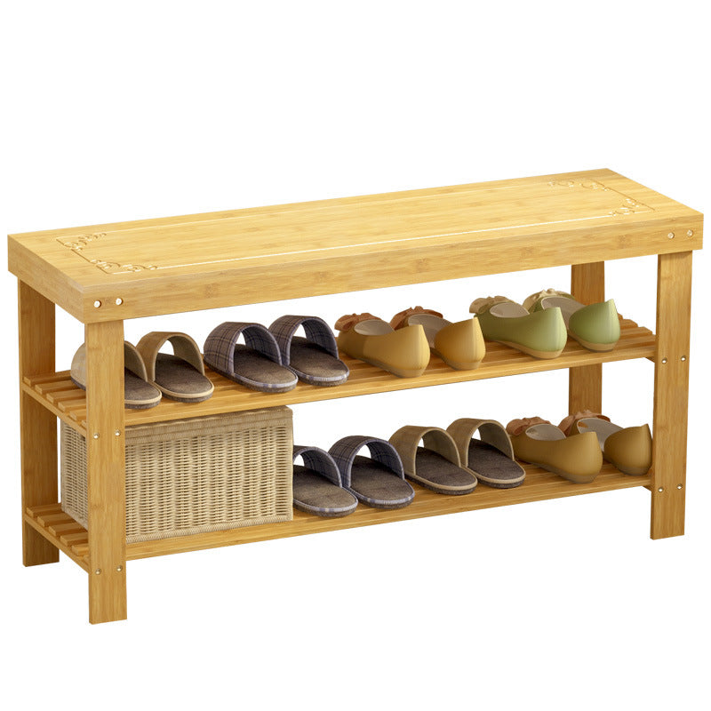 Traditional Chinese Rectangle Heather Bamboo Shoe Storage 2-Shelf For Entryways