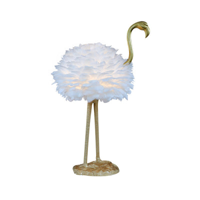 Contemporary Nordic Goose Feather Metal Flamingo Ball 1-Light Table Lamp For Bedside