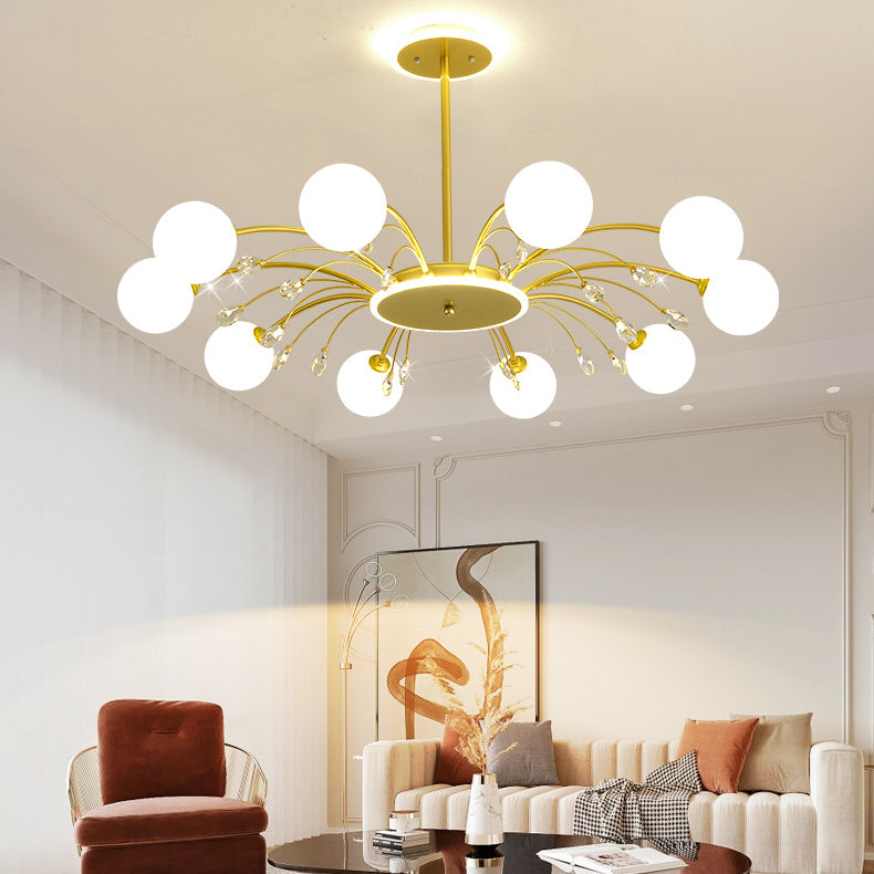 Modern Mid-Century Iron Spherical Glass Shade 6/8/10-Light Chandelier For Living Room