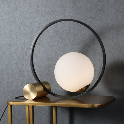 Modern Minimalist Circle Orb Copper Glass 1-Light Table Lamp For Bedroom