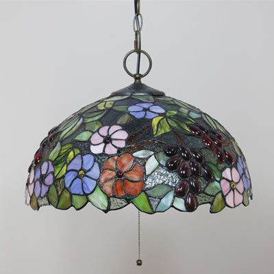 Traditional Tiffany Half Round Grape Flowers Iron And Glass 3-Light Pendant Light For Bedroom