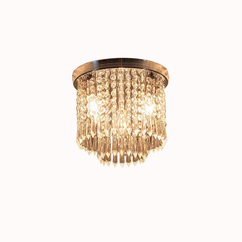 Modern Luxury Iron Crystal String 4-Light Flush Mount Ceiling Light For Living Room