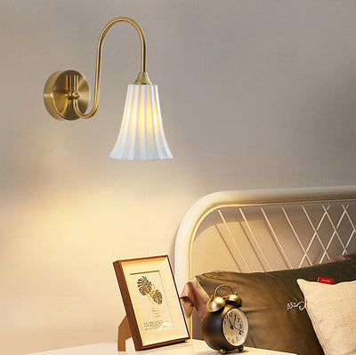 Traditional French Iron Ceramic Ball Ribbed Flower Bud 1-Light Wall Sconce Lamp For Bedside
