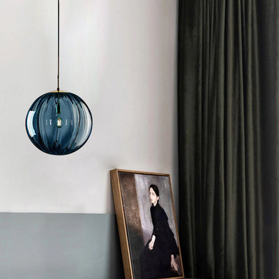 Contemporary Nordic Water-Ripple Glass Spherical Shade 1-Light Pendant Light For Living Room