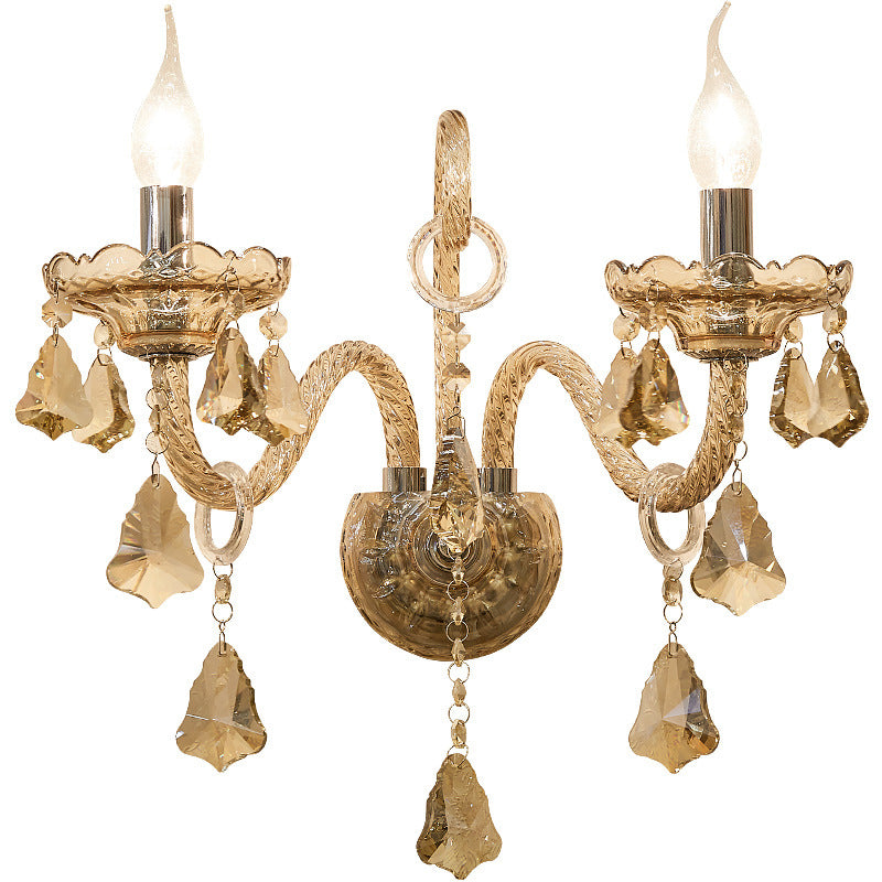 Traditional European Glass Crystal Candelabra Hardware 1/2-Light Wall Sconce Lamp For Living Room