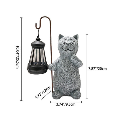 Contemporary Creative Solar Kitten Carry Lantern Resin Plastic LED Outdoor Light For Garden