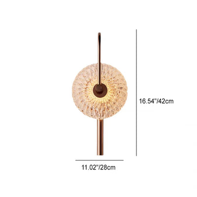 French Light Luxury Copper Water Pattern Glass Round LED Wall Sconce Lamp