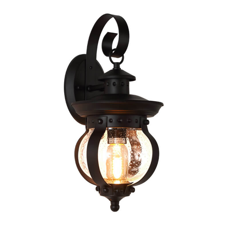 European Retro Wrought Iron Glass Jar 1-Light Outdoor Waterproof Wall Sconce Lamp