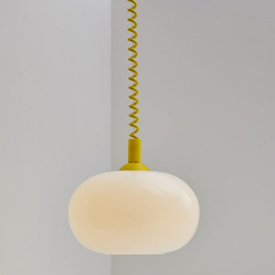 Modern Simple Cream White Round Glass Lift 1-Light Pendant Light