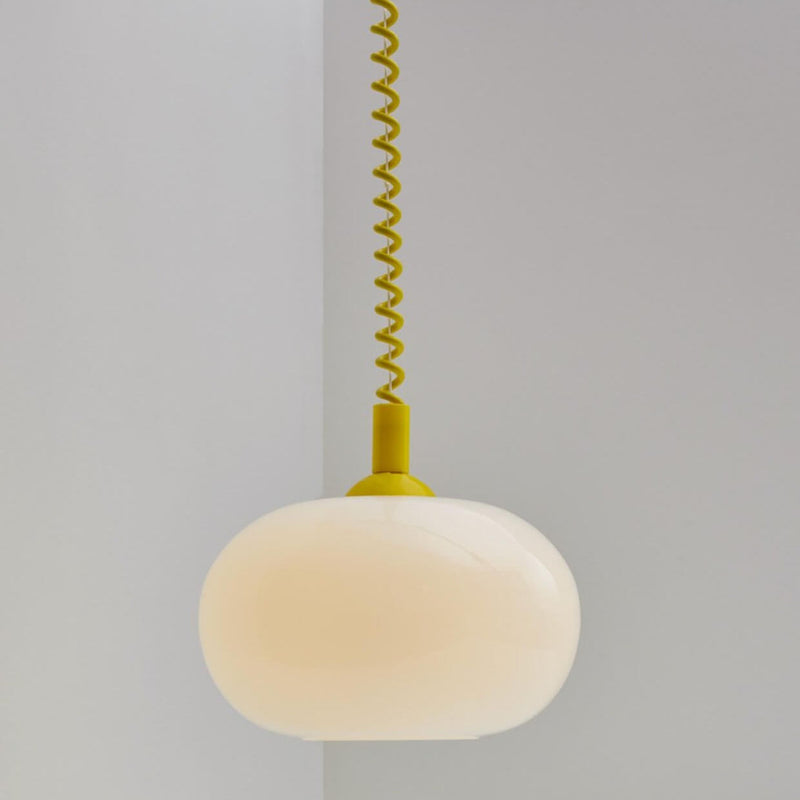 Modern Simple Cream White Round Glass Lift 1-Light Pendant Light