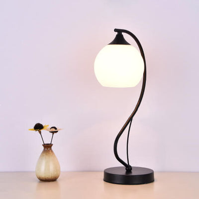 Modern Simple Flower Glass Shade Curved Iron Base 1-Light Table Lamp