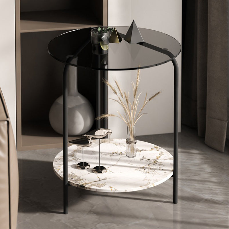 Contemporary Simplicity Round Glass Top End Table 2-Tier For Living Room