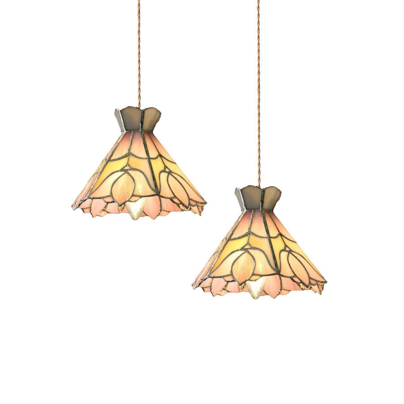 Contemporary Retro Brass Glass Conic Rose Tulip 1-Light Pendant Light For Dining Room