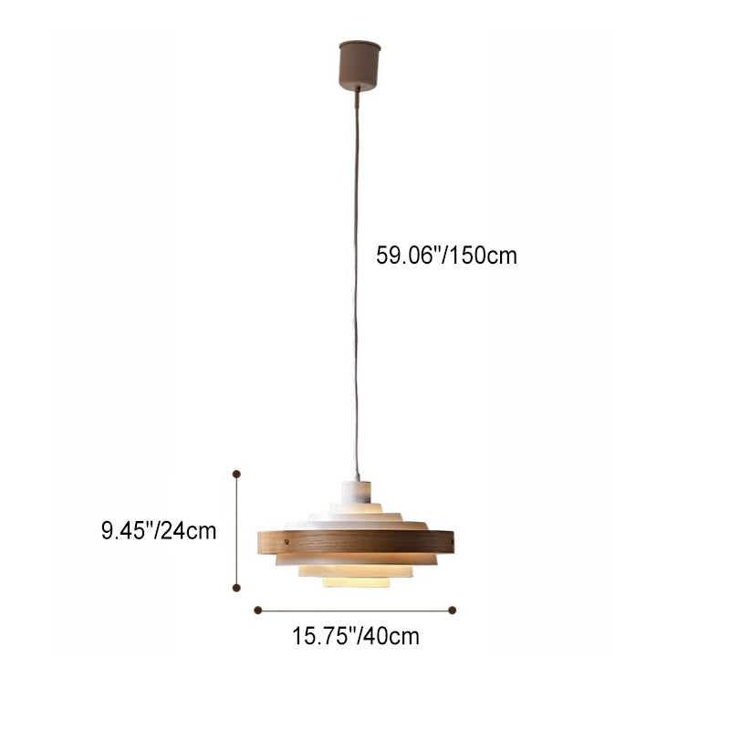 Modern Minimalist Multiple Layers Round Hardware Solid Wood 1-Light Pendant Light For Living Room