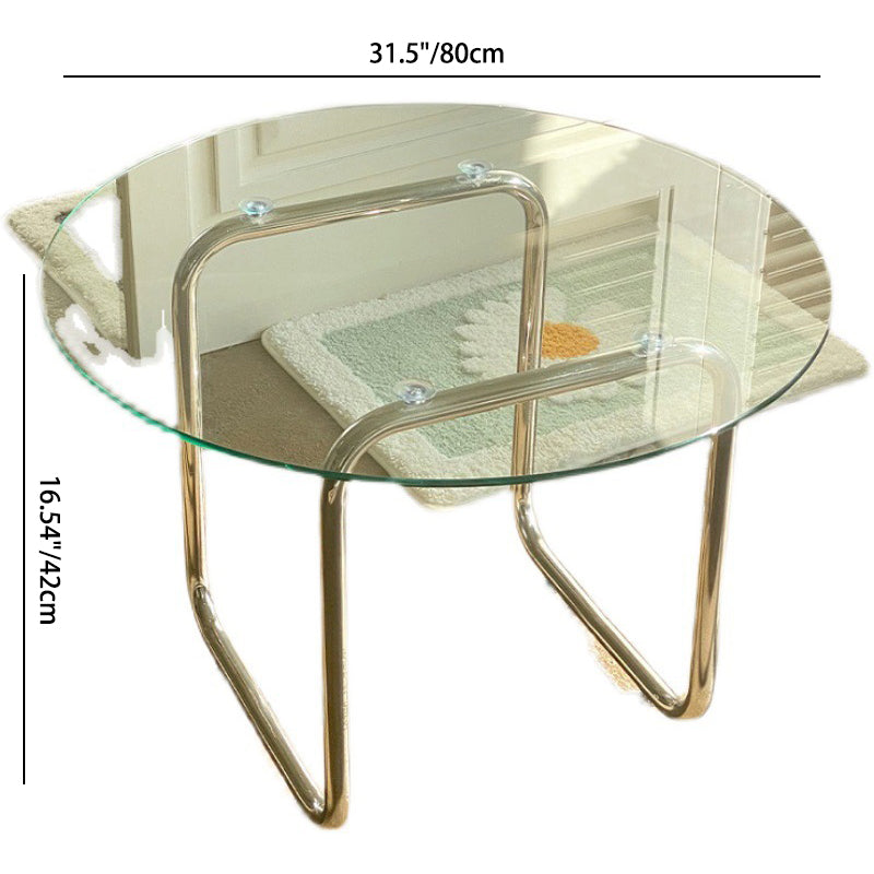 Modern Minimalist Round Glass Steel Tube Base Coffee Table For Living Room