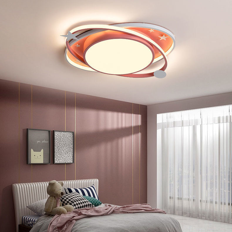 Modern Art Deco Starry Night Round Oval Acrylic Aluminum LED Flush Mount Ceiling Light For Bedroom