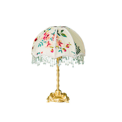 Traditional European Fabric Copper Dome Flower 1-Light Table Lamp For Bedside