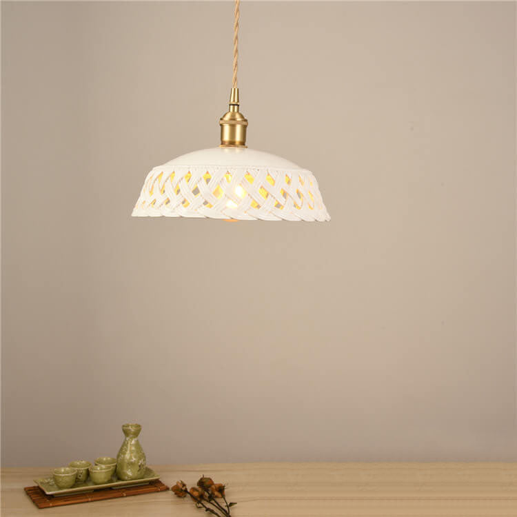 Nordic Minimalist Ceramic Hollow Design Dome Brass 1-Light Pendant Light