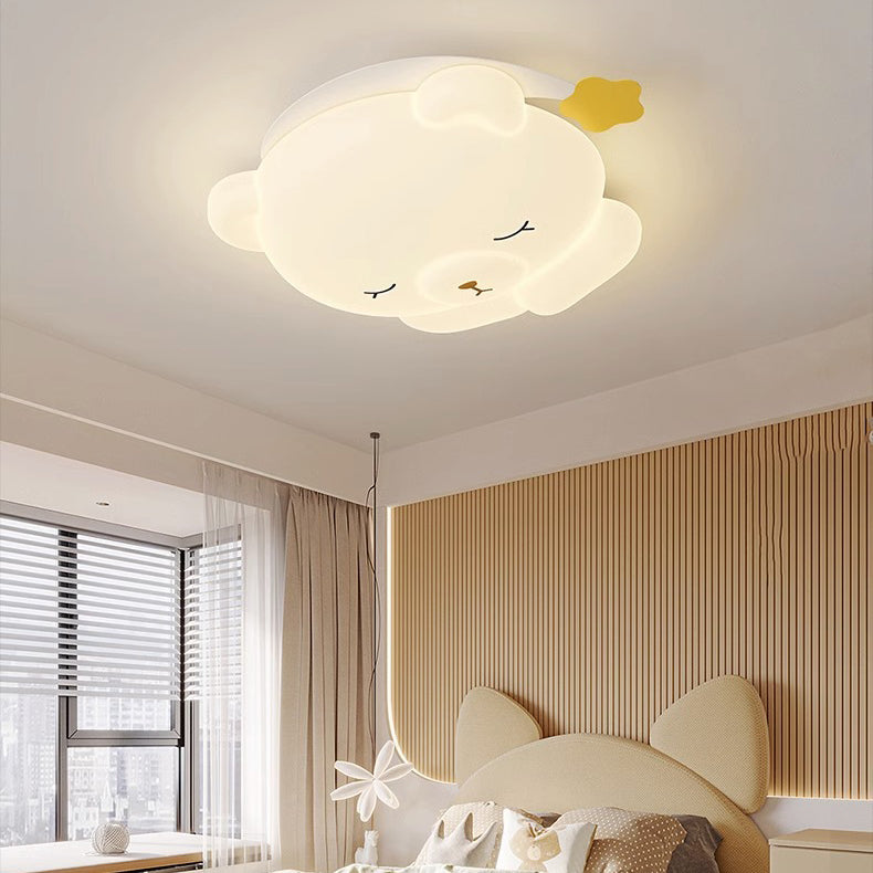 Modern Art Deco Kids Iron PE Bear LED Flush Mount Ceiling Light For Bedroom