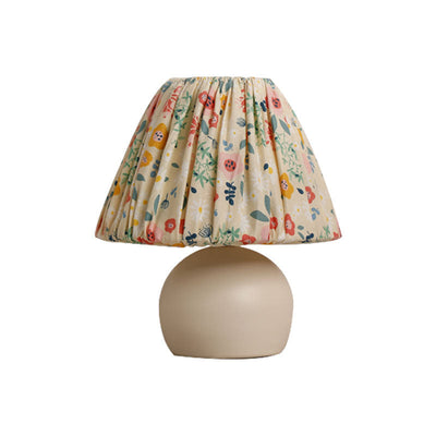 Traditional European Pastoral Floral Pattern Fabric Shade Ceramic Round Base 1-Light Table Lamp For Bedroom