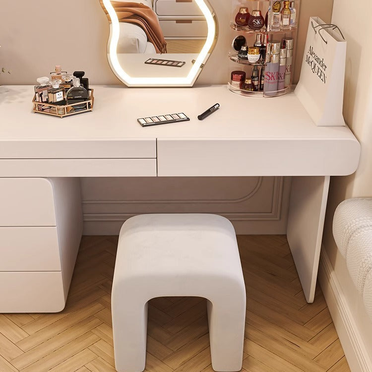 Modern Minimalist Square Arched PU Leather Wood Frame Vanity Stool For Bedroom