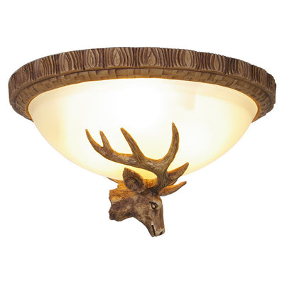 Contemporary Retro Resin Glass Dome Deer 3-Light Flush Mount Ceiling Light For Hallway