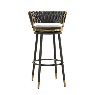 Contemporary Luxury Round Velvet Upholstered Swivel Bar Stool Backrest Footrest For Dining Room