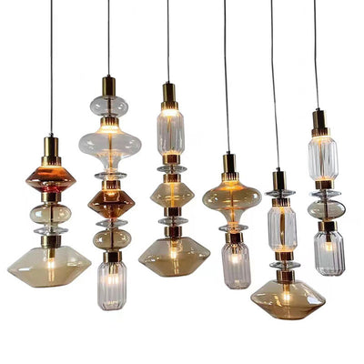 Traditional European Irregular Cylinder Iron Glass 1-Light Pendant Light For Living Room