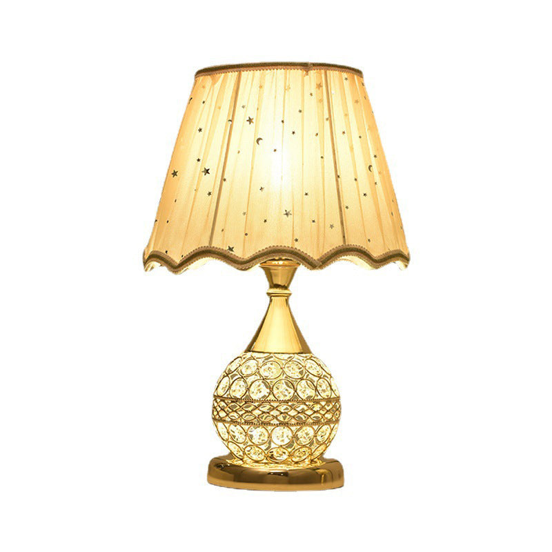 Contemporary Luxury Fabric Shade Crystal Ball Iron Base 1-Light Table Lamp For Home Office