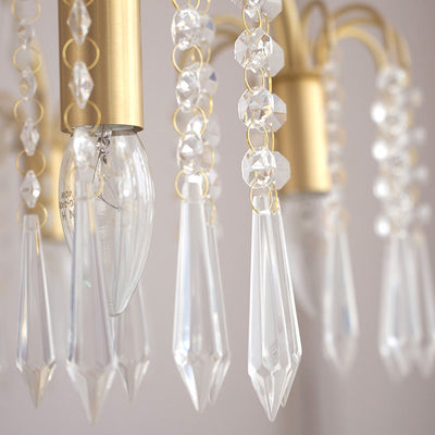 Traditional French Hanging Bead Chain Copper Crystal 3/6/8 Light Chandeliers For Livnig Room