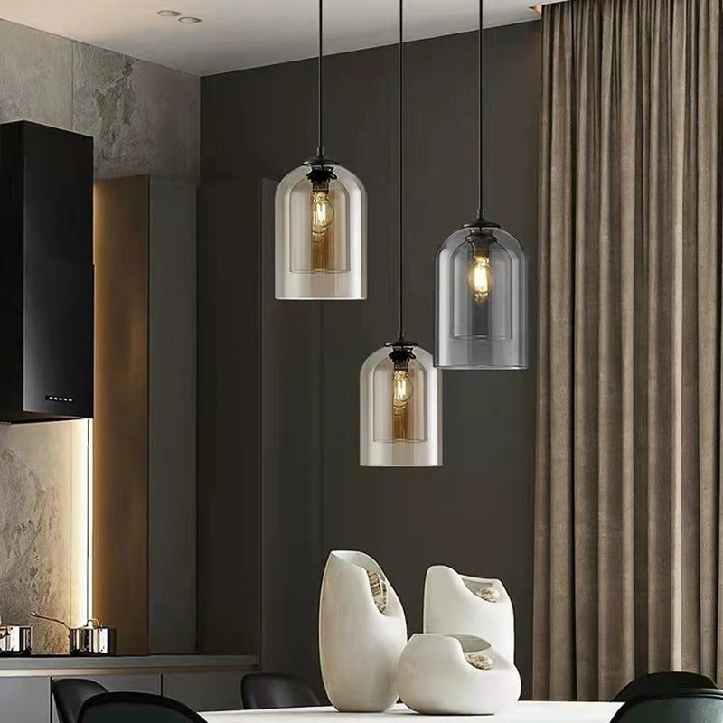 Modern Simplicity Cylinder Round Glass Iron 1-Light Pendant Light For Living Room