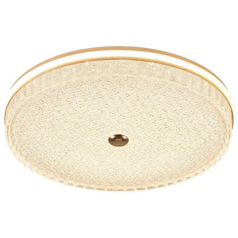 Modern Luxury Round Metal Aluminium Crystal Sand LED Flush Mount Ceiling Light For Bedroom