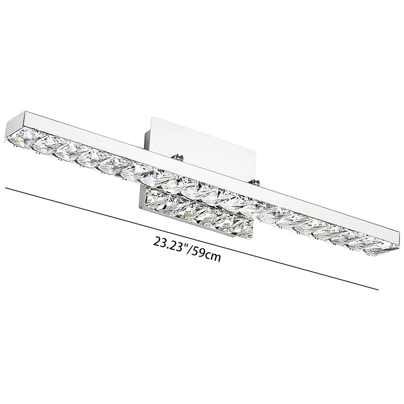 Modern Luxury Strip Rectangular Rotatable Stainless Steel Crystal LED Wall Sconce Lamp Vanity Light For Bathroom