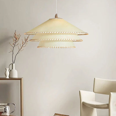 Modern Minimalist Iron Twine Disc Parchment 1-Light Pendant Light For Bedroom