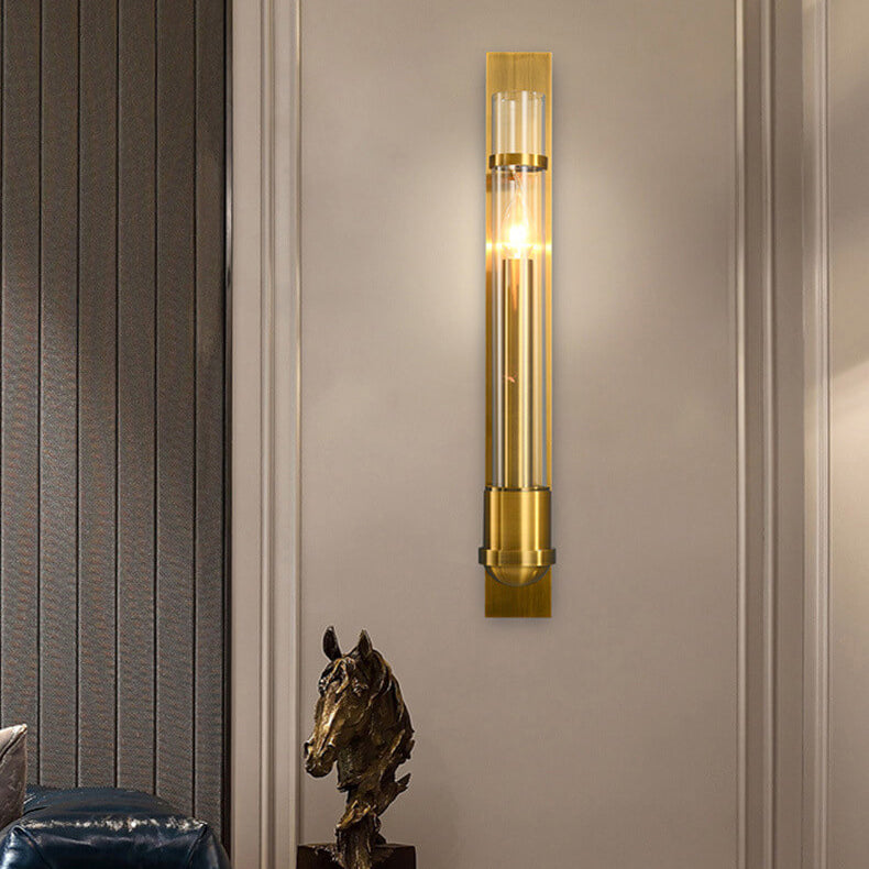 Modern Luxury Golden Finish Frame Glass Cylinder LED Wall Sconce Lamp For Living Room