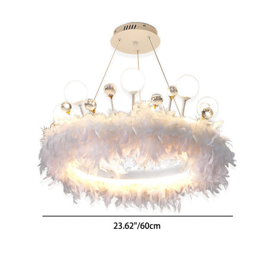 Contemporary Creative Crown Acrylic Ring Feather Decor LED Chandelier For Living Room