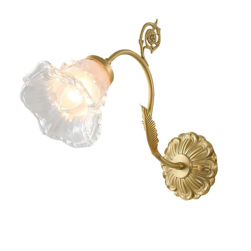 Traditional French Glass Flower Copper 1-Light Wall Sconce Lamp For Living Room