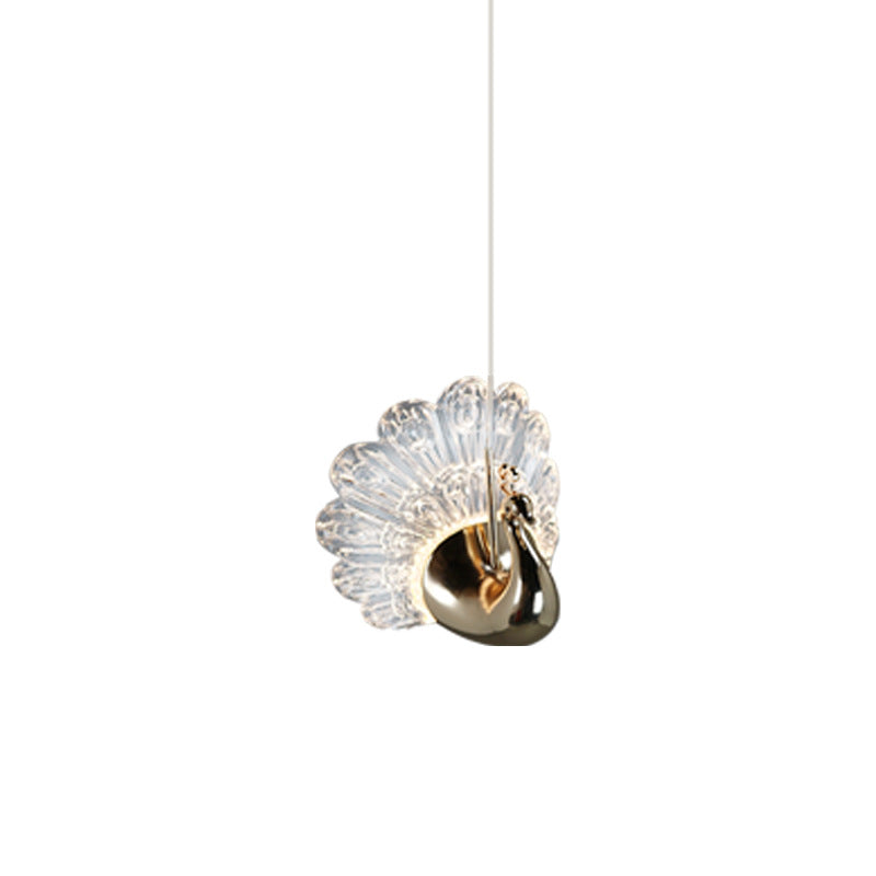 Contemporary Creative Peacock Shape Hardware Acrylic LED Pendant Light For Living Room