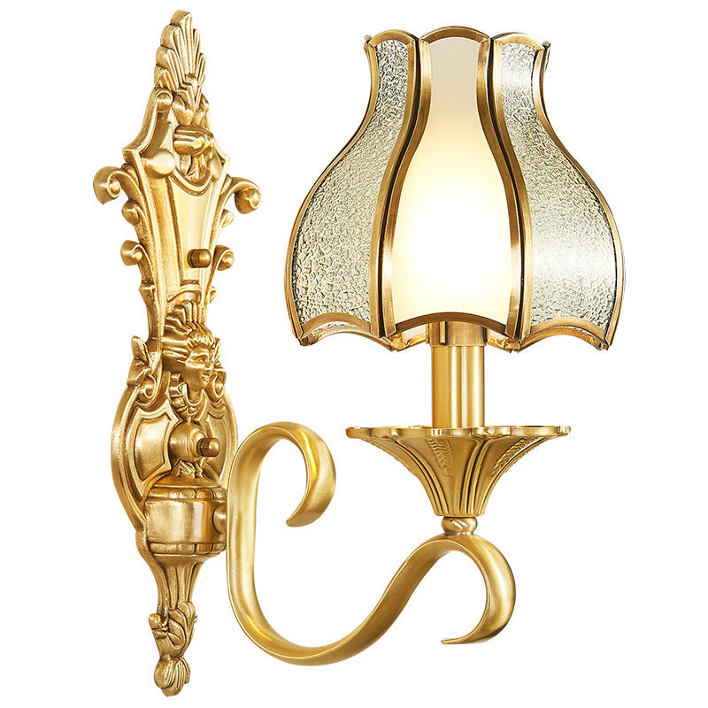 Contemporary Luxury Full Copper Glass Umbrella Shape 1/2-Light Wall Sconce Lamp For Bedroom