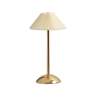 Contemporary Scandinavian Rechargeable Iron Fabric Conic Pleated LED Table Lamp For Bedside