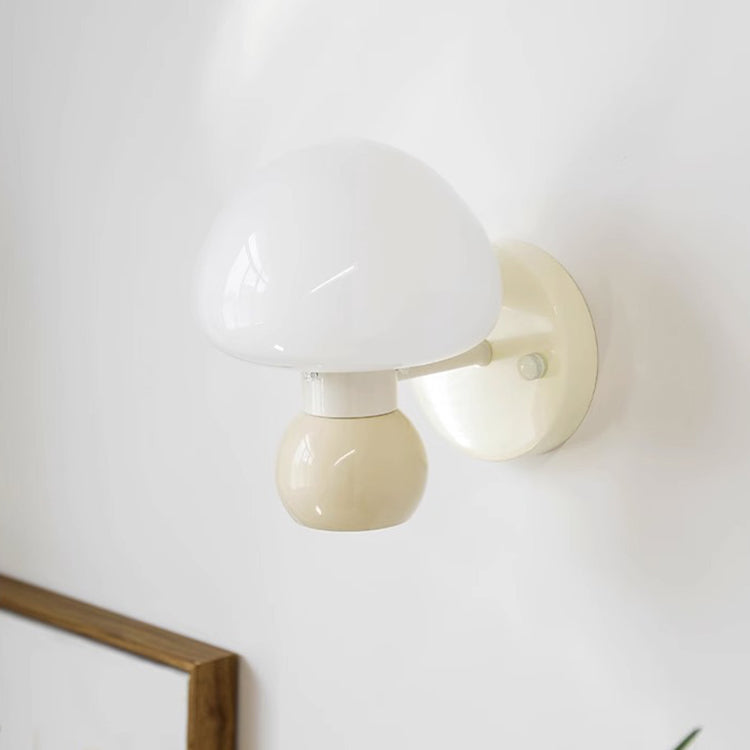 Contemporary Creative Mushroom Iron Glass 1-Light Wall Sconce Lamp For Bedroom