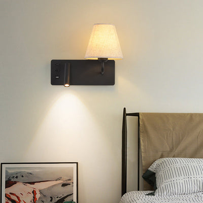 Modern Simplicity Iron Aluminum Fabric Cone 1-Light Wall Sconce Lamp For Bedroom