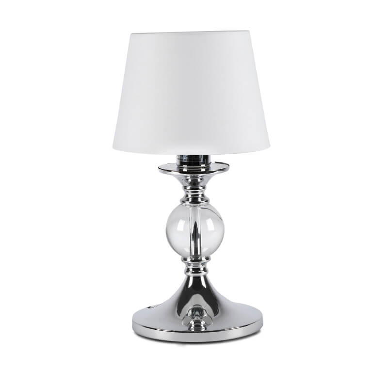 European-style Simple White Fabric Chrome Metal 1-Light Table Lamp