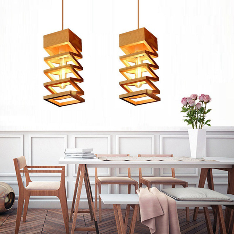 Contemporary Simplicity Geometric Square Wood 1-Light Pendant Light For Dining Room