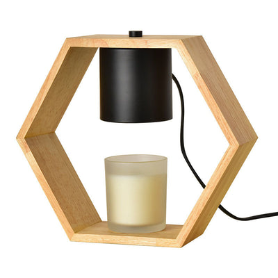 Lampe de table à 1 lumière hexagonale minimaliste moderne en métal et bois pour aromathérapie 