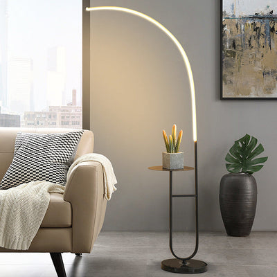 Contemporary Simplicity Arc Aluminum Strip With Marble Iron Pallet LED Standing Floor Lamp For Living Room