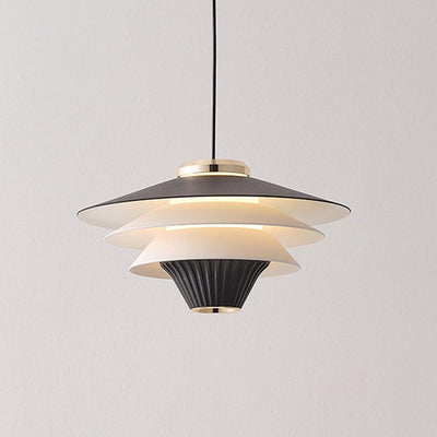 Contemporary Creative Multi-Tier Round Flying Saucer Iron Aluminum Acrylic LED Pendant Light For Bedroom