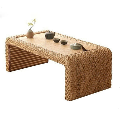 Traditional Japanese Rectangular Rattan Wooden Frame Tatami Coffee Table For Living Room