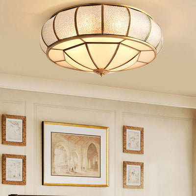 Contemporary Luxury Oval Dome Full Copper Glass 3/4/6 Light Flush Mount Ceiling Light For Bedroom